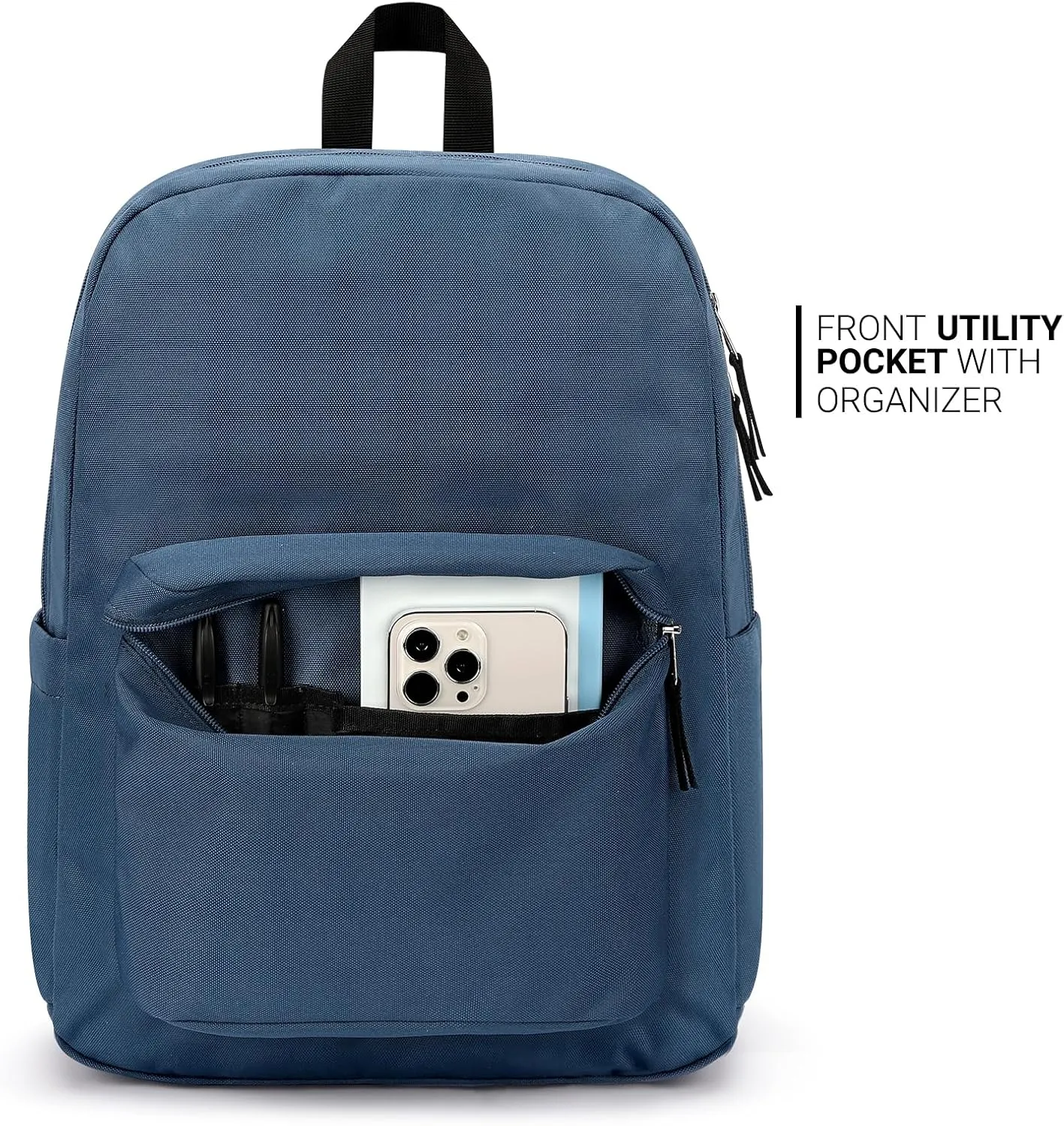 ZORFIN Simple Backpack for School Work Travel: Lightweight Bookbag for Girls and Boys - Water Resistant Backpacks for Men and Women - Navy