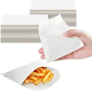 Zubebe 400 Packs French Fry Bags Grease Resistant Paper for French Fry Disposable Hash Fries Bag Bakery Cookies Candy Snacks(White,4.7 x 4.5 Inch)