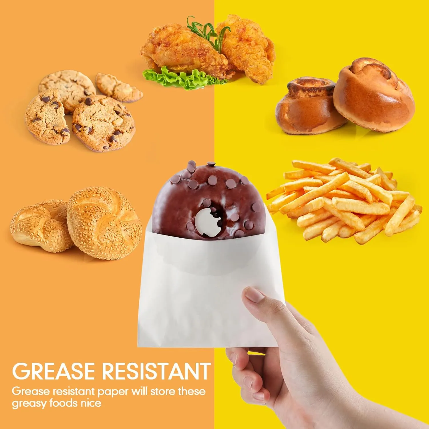Zubebe 400 Packs French Fry Bags Grease Resistant Paper for French Fry Disposable Hash Fries Bag Bakery Cookies Candy Snacks(White,4.7 x 4.5 Inch)